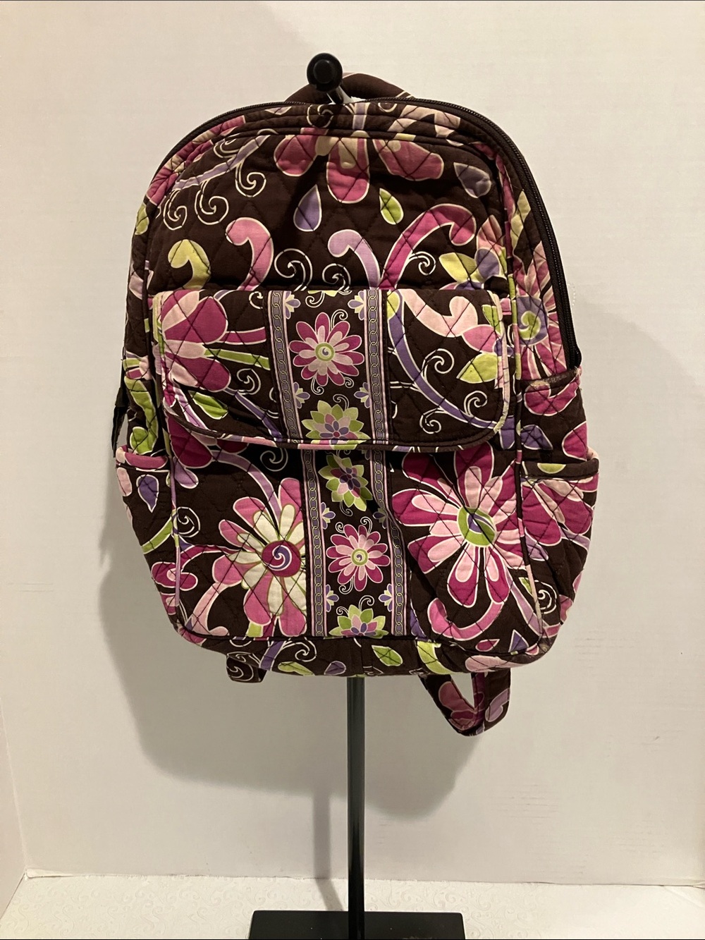 Vera Bradley Quilted Floral Backpack in Brown, Pink & Green